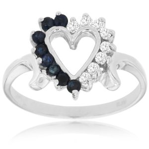 SAPPHIRE & DIA HEART RING