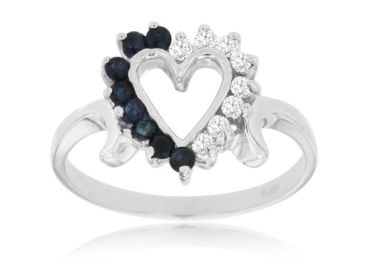 SAPPHIRE & DIA HEART RING