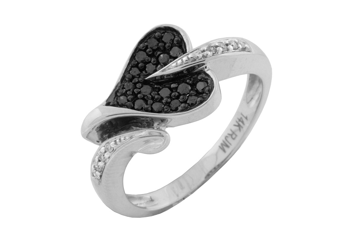 BLACK DIAMOND & DIA HEART RING