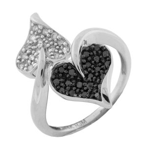 BLACK DIAMOND & DIA HEART RING