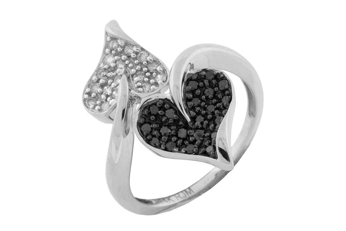BLACK DIAMOND & DIA HEART RING