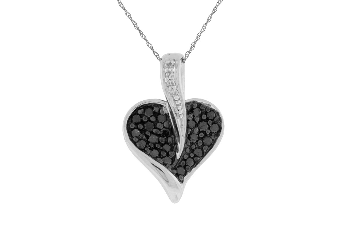 DIA & BLACK DIA HEART PENDANT