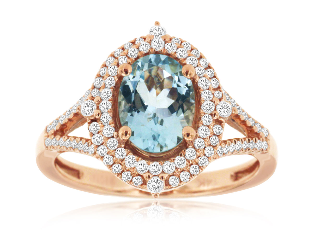 AQUAMARINE & DIAMOND RING