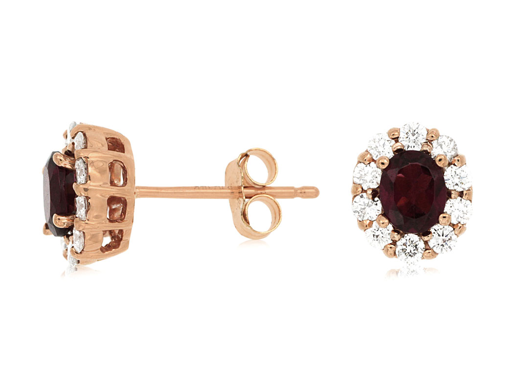 RHODOLITE & DIAMOND HALO STUDS