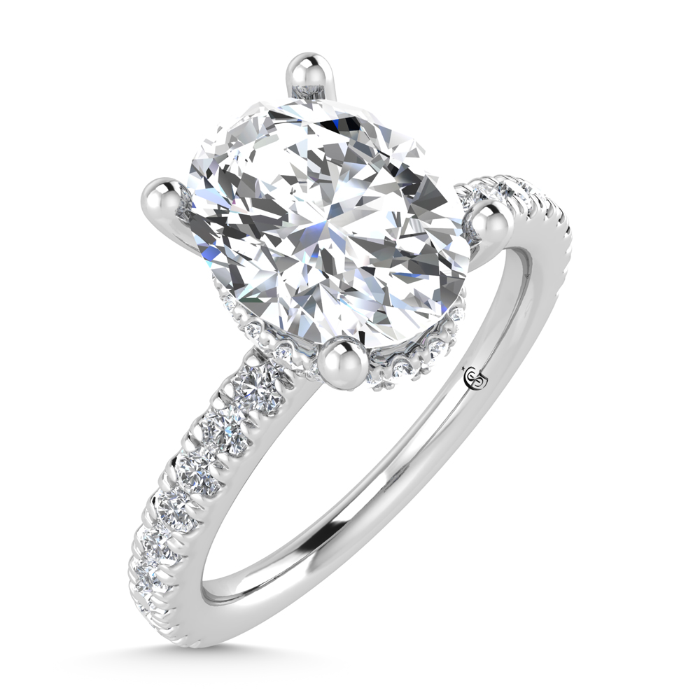 14K White Gold Lab Grown Diamond 1 7/8 Ct.Tw. Hidden Halo Engagement Ring (Center Oval)