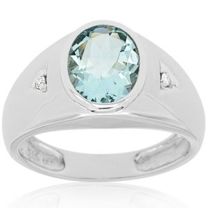 MEN’S DIAMOND &AQUAMARINE RING