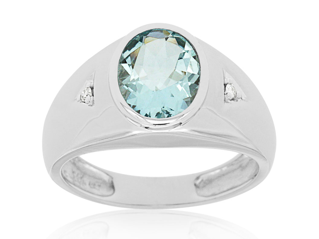 MEN'S DIAMOND &AQUAMARINE RING
