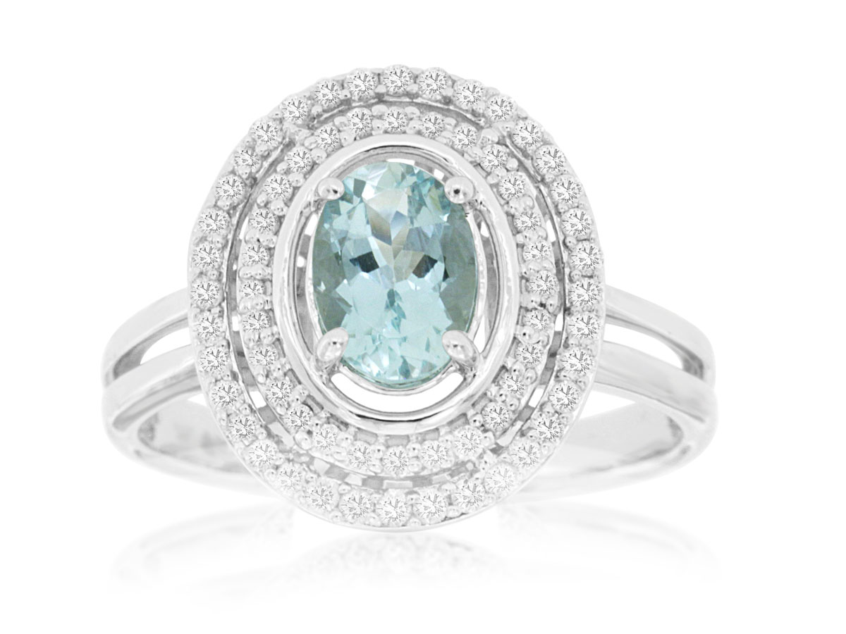 AQUAMARINE & DIAMOND RING