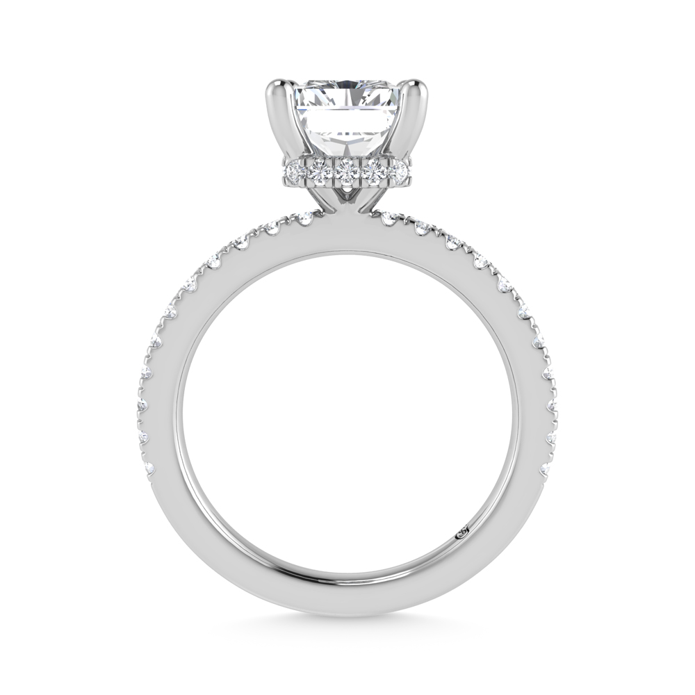 14K White Gold Lab Grown Diamond 1 7/8 Ct.Tw. Hidden Halo Engagement Ring (Center Emerald)