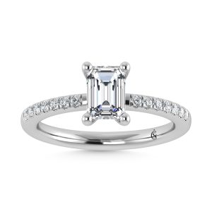 14K White Gold Lab Grown Diamond 1 1/5 Ct.Tw. IGI Certified Emerald Shape Hidden Halo Engagement Ring