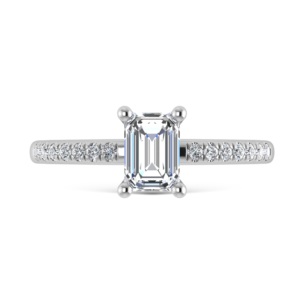 14K White Gold Lab Grown Diamond 1 1/5 Ct.Tw. IGI Certified Emerald Shape Hidden Halo Engagement Ring