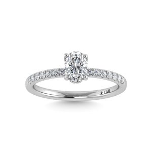 14K White Gold Lab Grown Diamond 7/8 Ct.Tw. IGI Certified Oval Shape Hidden Halo Engagement Ring