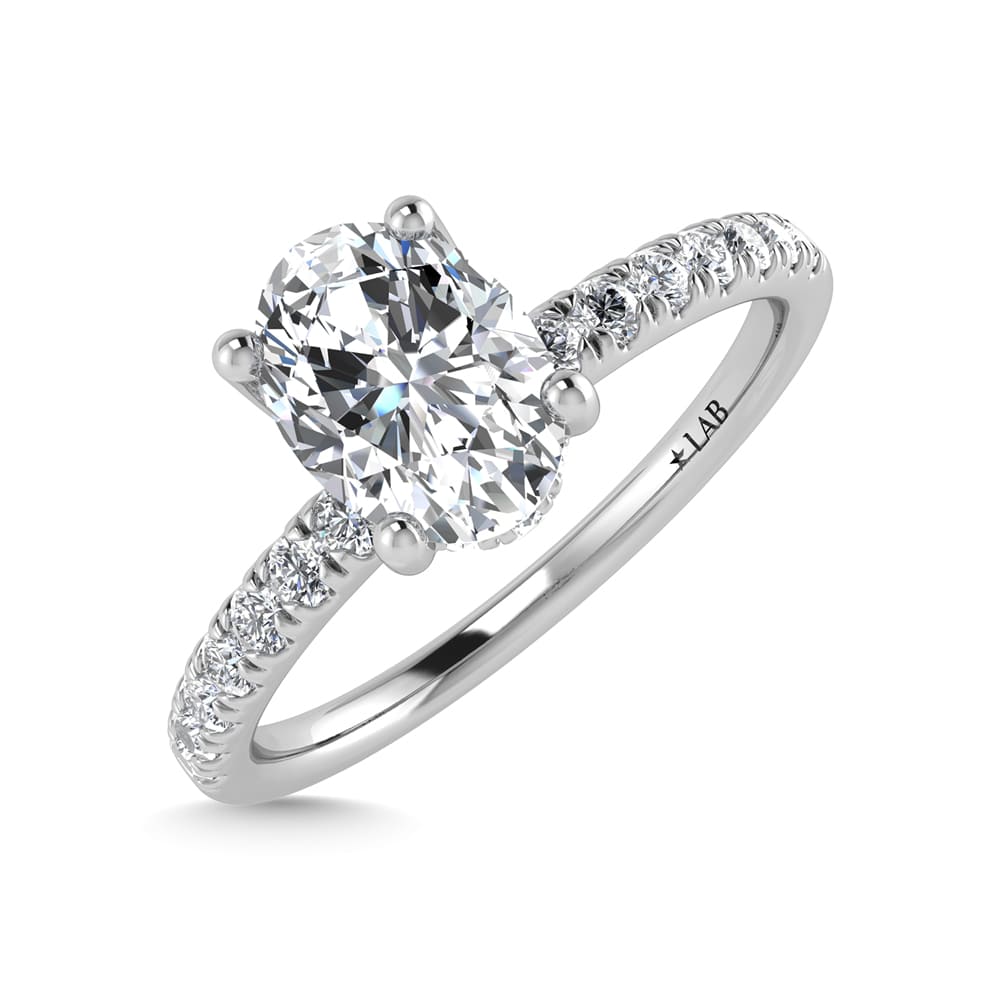 14K White Gold Lab Grown Diamond 7/8 Ct.Tw. IGI Certified Oval Shape Hidden Halo Engagement Ring