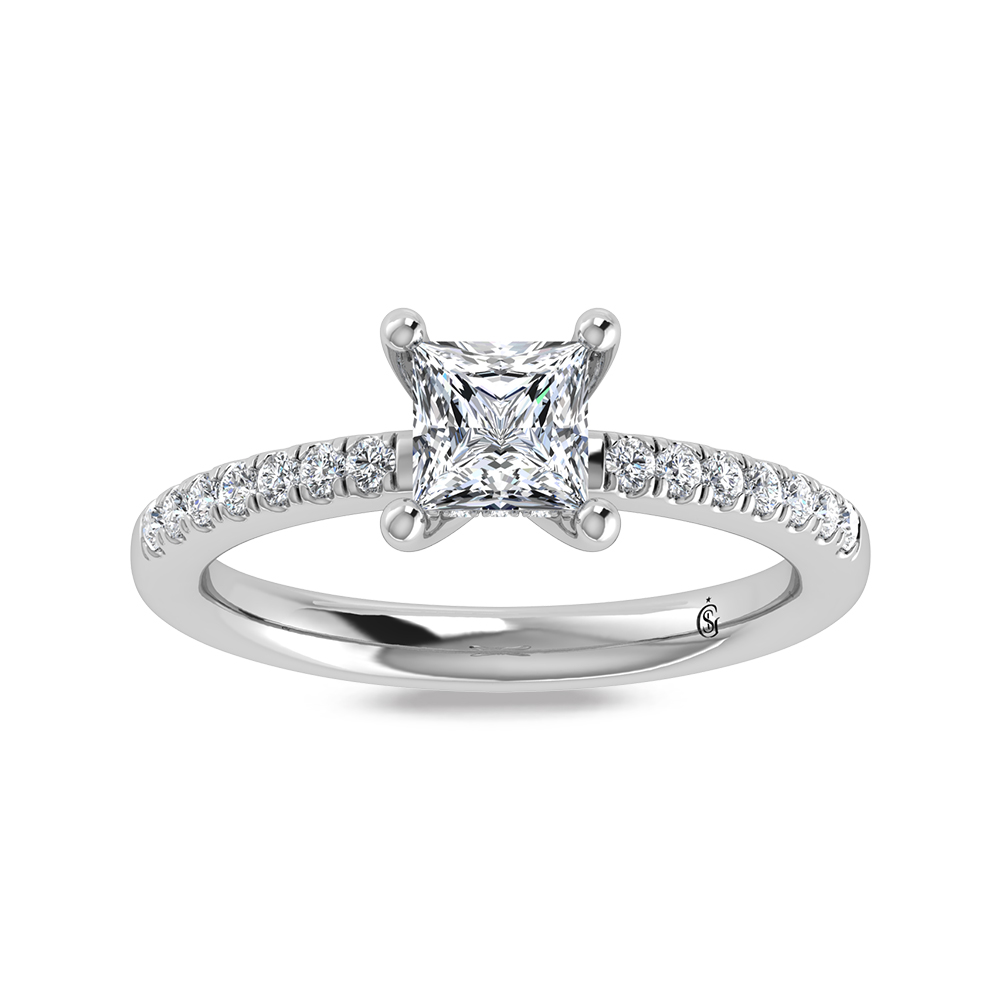 14K White Gold Princess Cut Lab Grown Diamond 1 3/4 ct.tw. Hidden Halo Engagement Ring