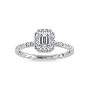 14K White Gold Lab Grown Diamond  1 1/4 Ct.Tw. IGI Certified Emerald Shape Halo Engagement Ring