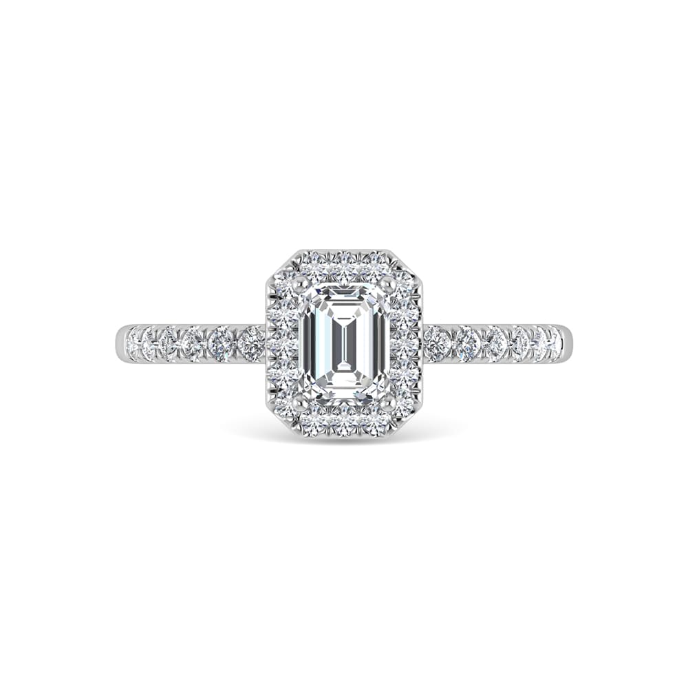 14K White Gold Lab Grown Diamond 1 1/4 Ct.Tw. IGI Certified Emerald Shape Halo Engagement Ring