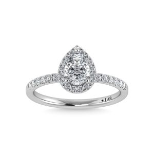 14K White Gold Lab Grown Diamond  1 Ct.Tw. IGI Certified Pear Shape Halo Engagement Ring