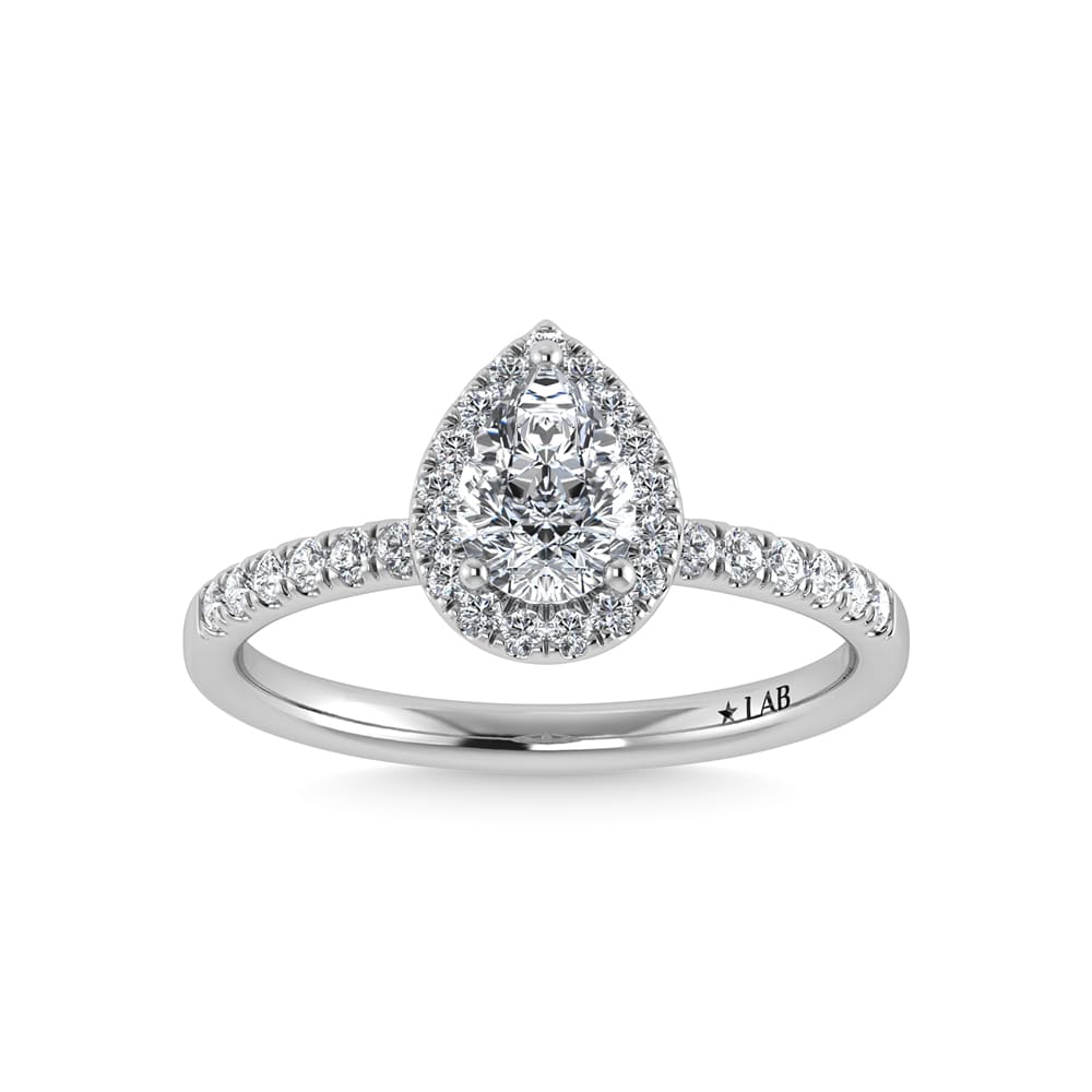 14K White Gold Lab Grown Diamond 1 Ct.Tw. IGI Certified Pear Shape Halo Engagement Ring