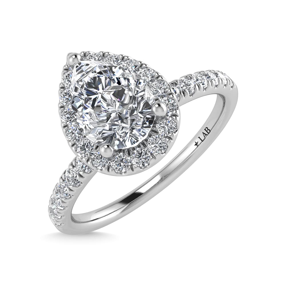 14K White Gold Lab Grown Diamond 1 Ct.Tw. IGI Certified Pear Shape Halo Engagement Ring