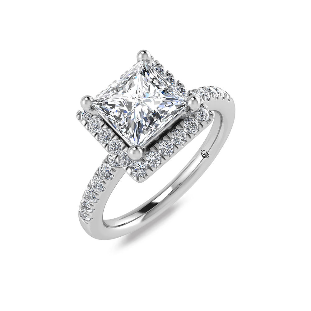 14K White Gold Princess Cut Lab Grown Diamond 1 1/4 ct.tw. Halo Engagement Ring