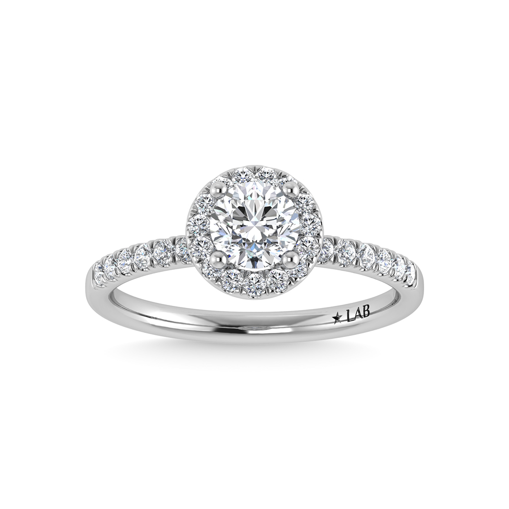14K White Gold Lab Grown Diamond 1 1/4 Ct.Tw. Shank Round Shape Halo Engagement Ring