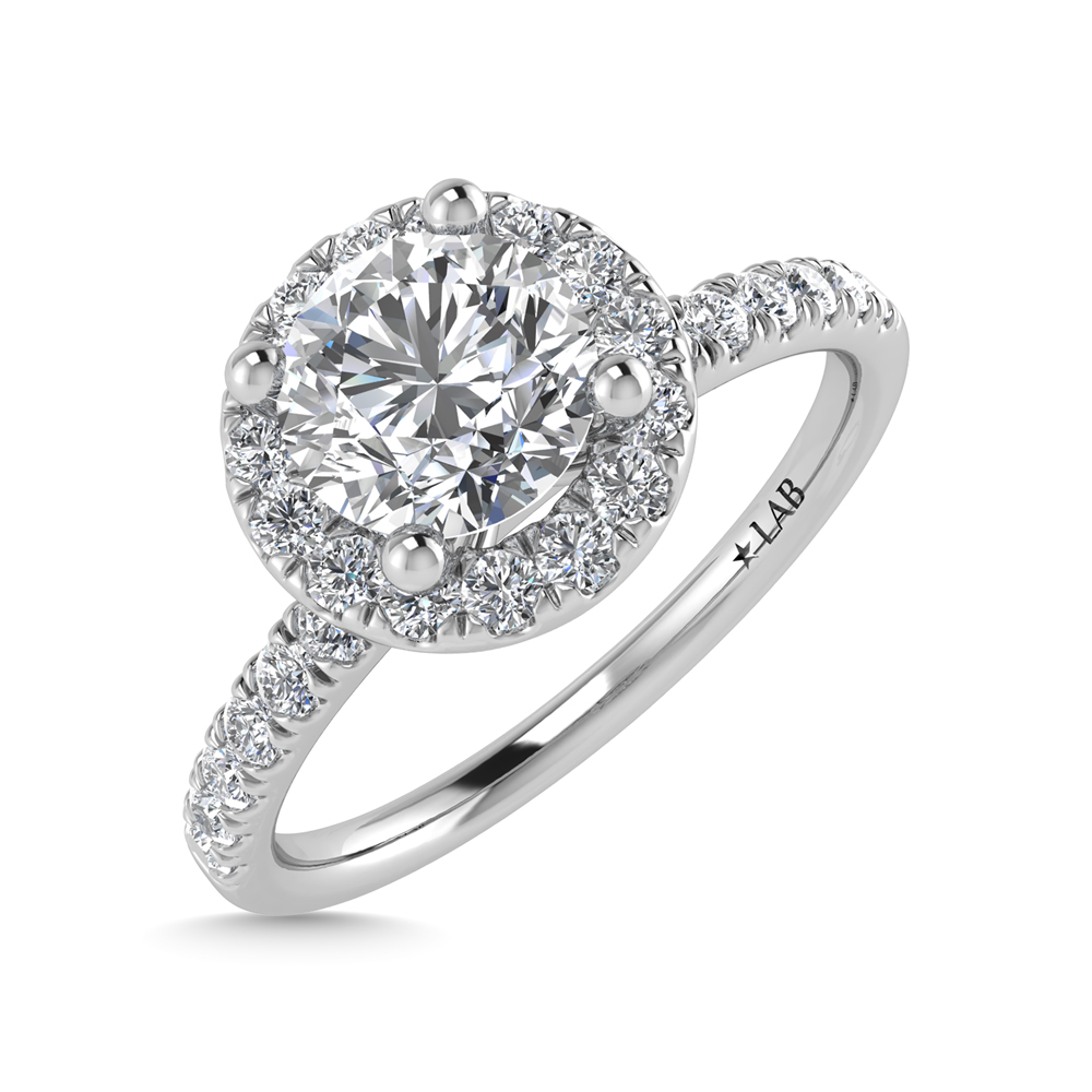 14K White Gold Lab Grown Diamond 1 1/4 Ct.Tw. Shank Round Shape Halo Engagement Ring