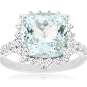 AQUAMARINE & DIAMOND RING