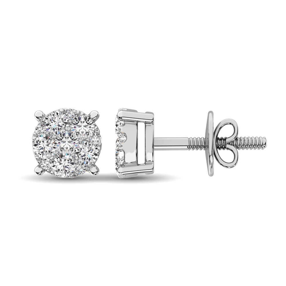 14K White Gold 2/5 Ct.Tw. Diamond Flower Stud Earrings