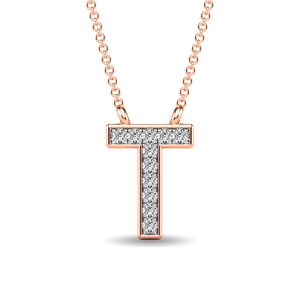 Diamond 1/20 Ct.Tw. Letter T Pendant in 10K Rose Gold
