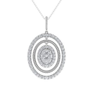 14K White Gold 1 Ct.Tw. Round Diamond Oval Shape Pendant