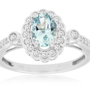 AQUAMARINE & DIAMOND RING