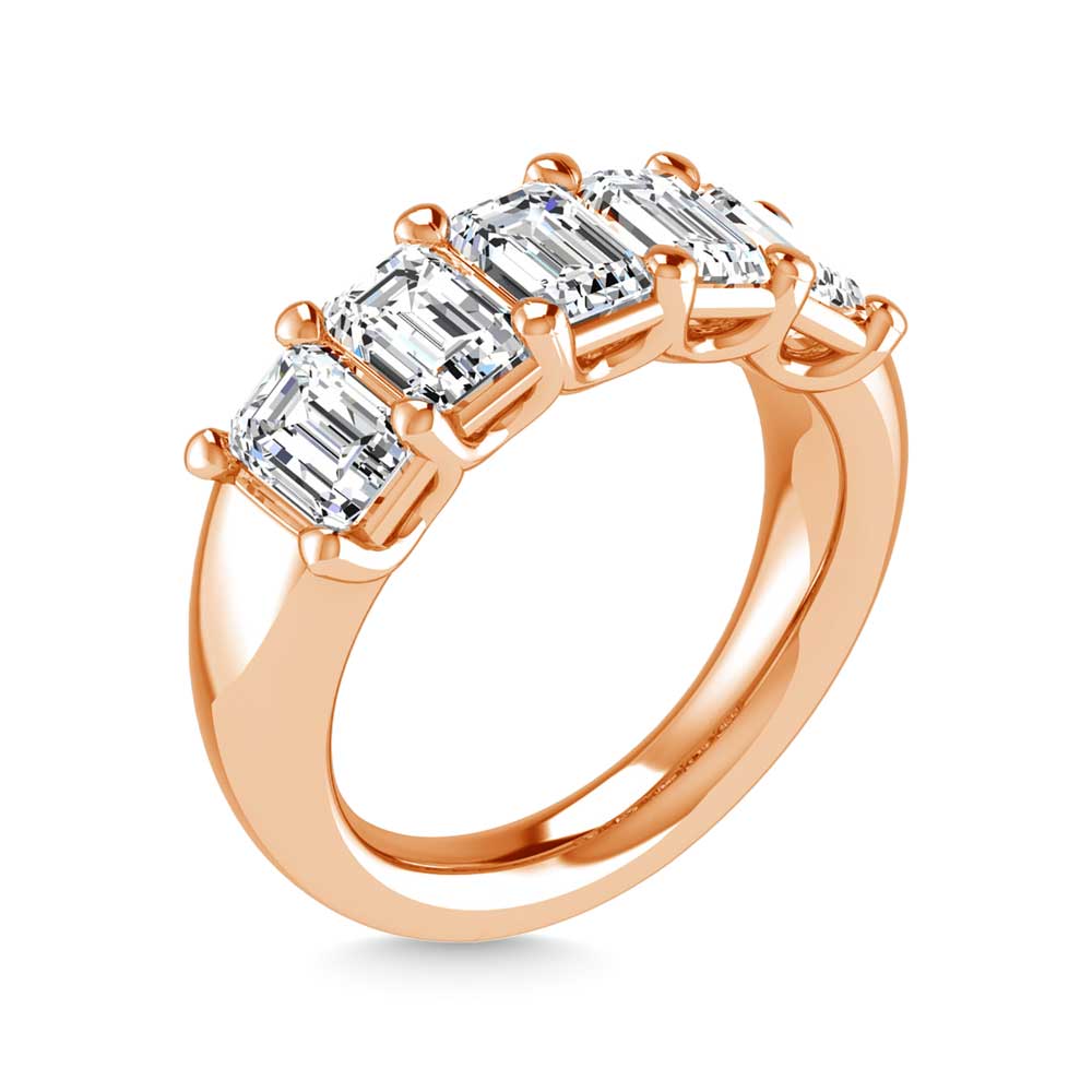14K Rose Gold 3/4 CT Tw. Emerald Shape Diamond Five Stone Anniversary Band