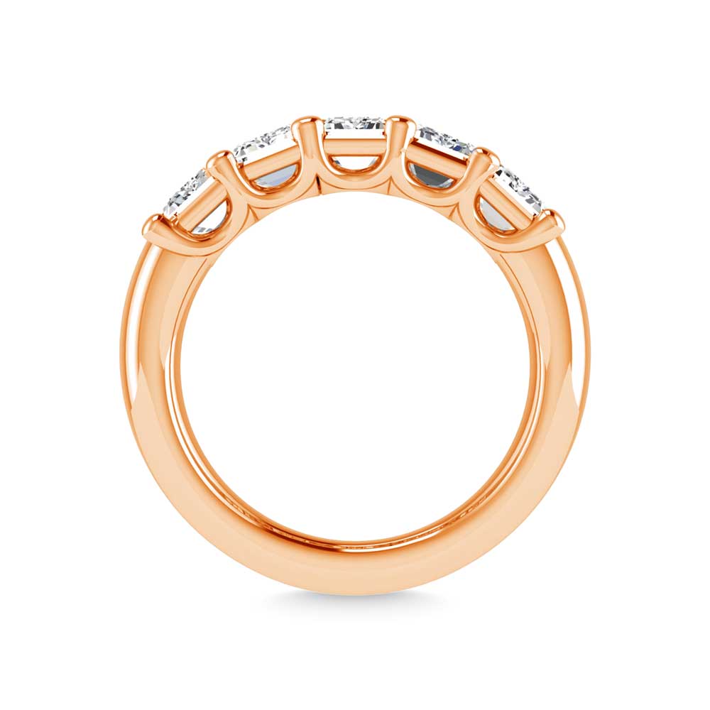 14K Rose Gold 3/4 CT Tw. Emerald Shape Diamond Five Stone Anniversary Band