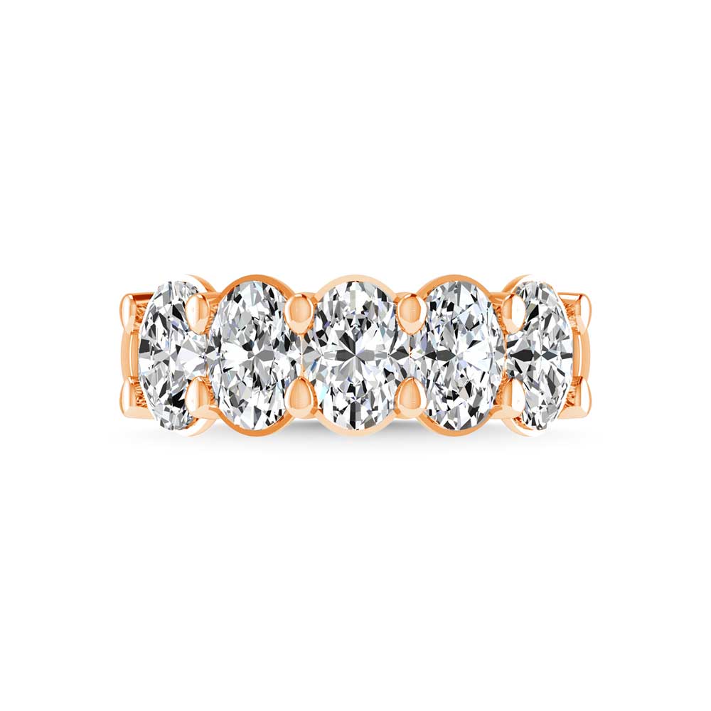 14K Rose Gold 3/4 CT Tw. Oval Shape Diamond Five Stone Anniversary Band