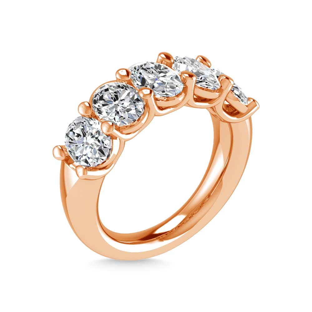 14K Rose Gold 3/4 CT Tw. Oval Shape Diamond Five Stone Anniversary Band