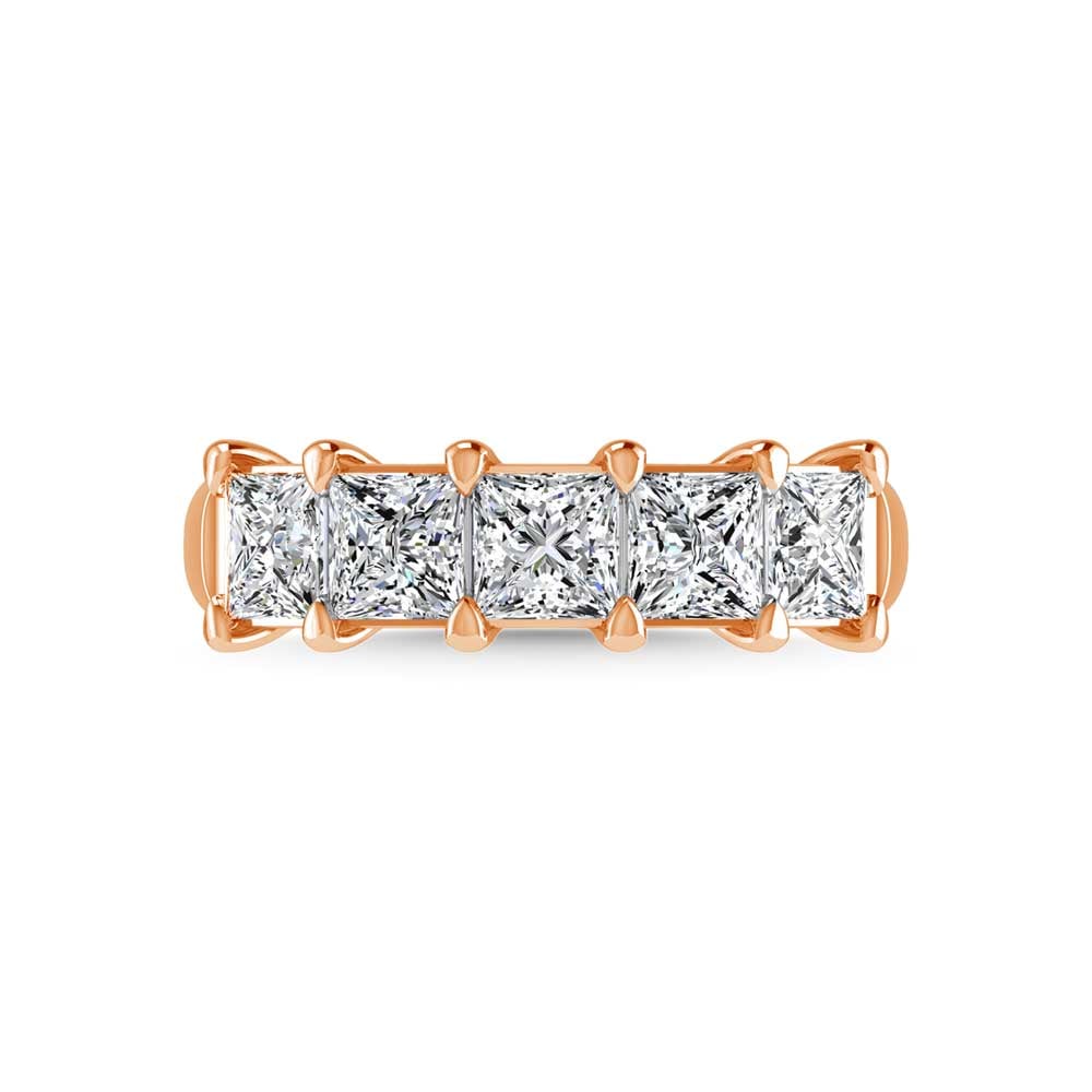 14K Rose Gold 3/4 CT Tw. Princess Shape Diamond Five Stone Anniversary Band