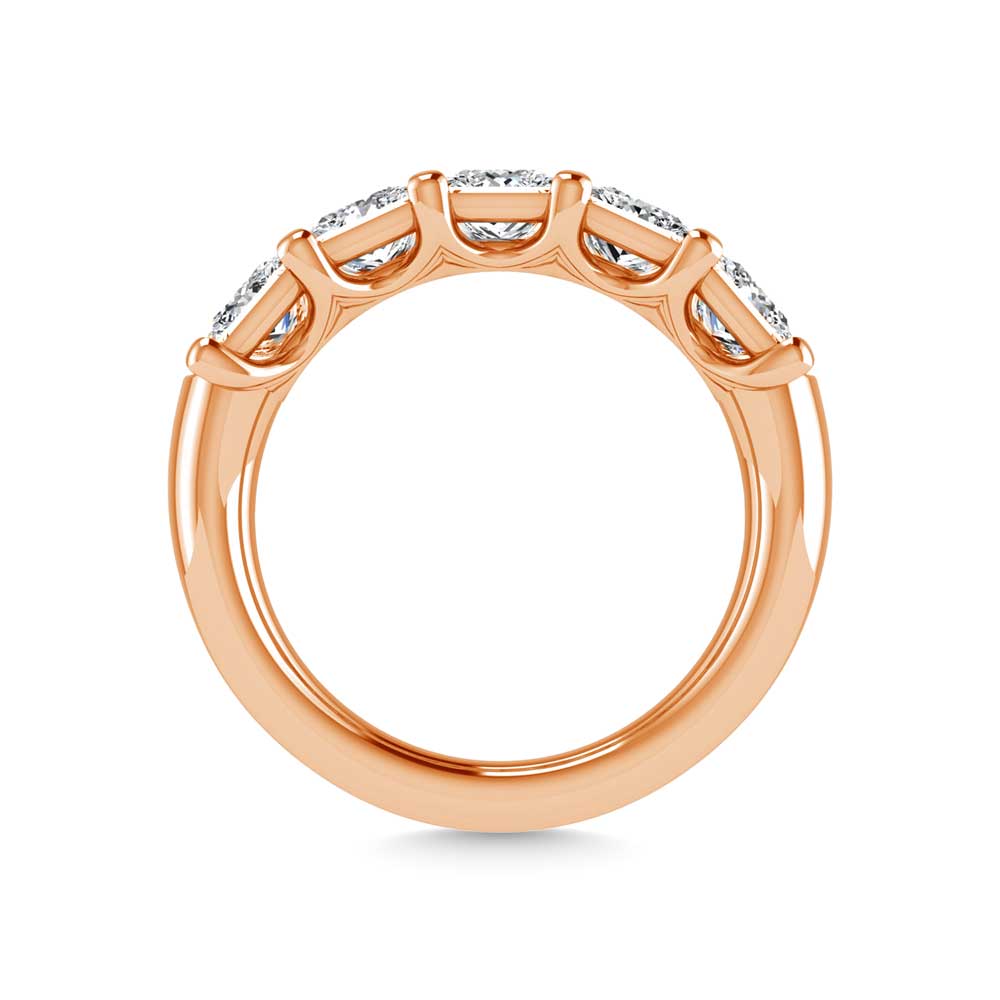 14K Rose Gold 3/4 CT Tw. Princess Shape Diamond Five Stone Anniversary Band