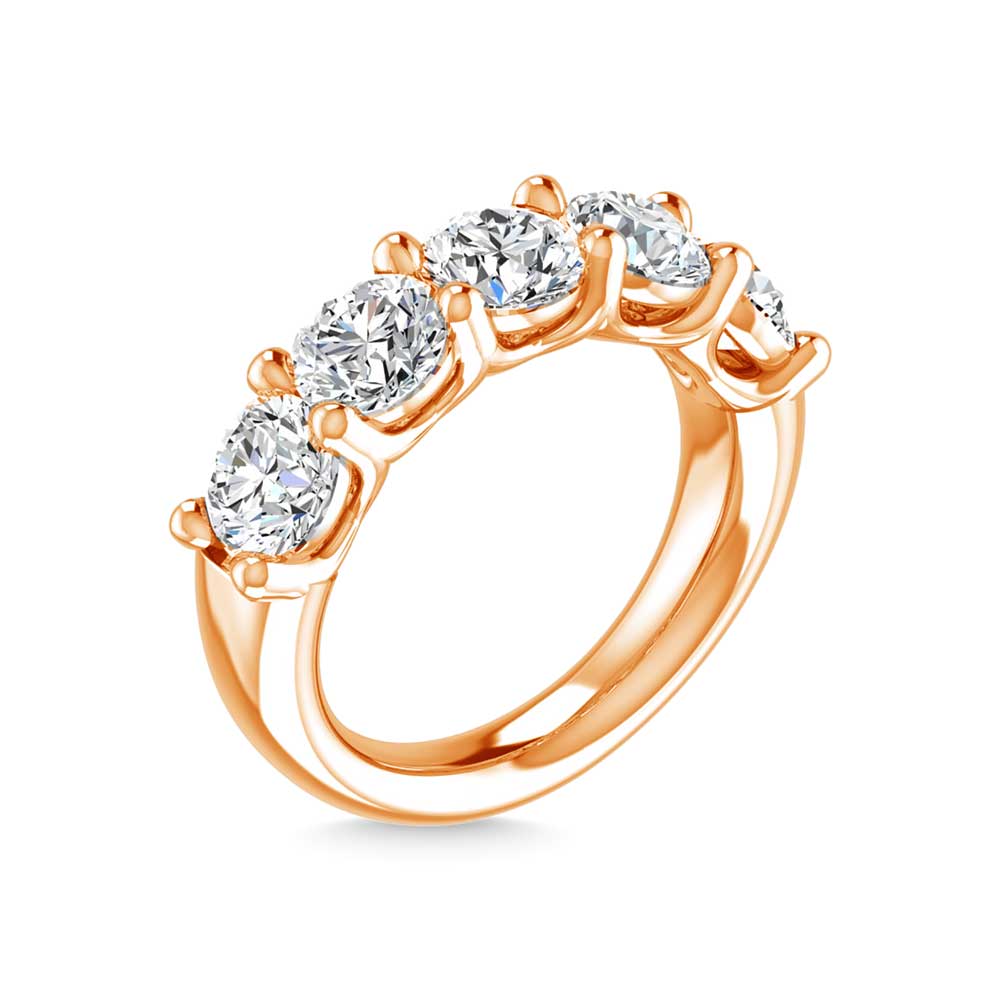 14K Rose Gold 3/4 CT Tw. Round Shape Diamond Five Stone Anniversary Band
