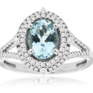 AQUAMARINE & DIAMOND RING
