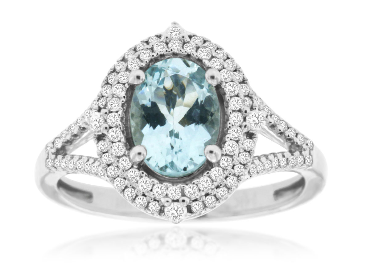 AQUAMARINE & DIAMOND RING