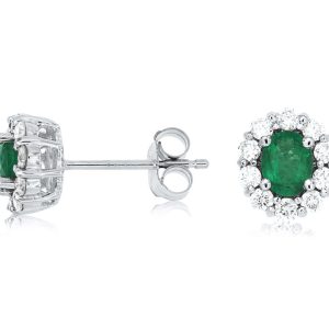 EMERALD & DIAMOND HALO STUDS