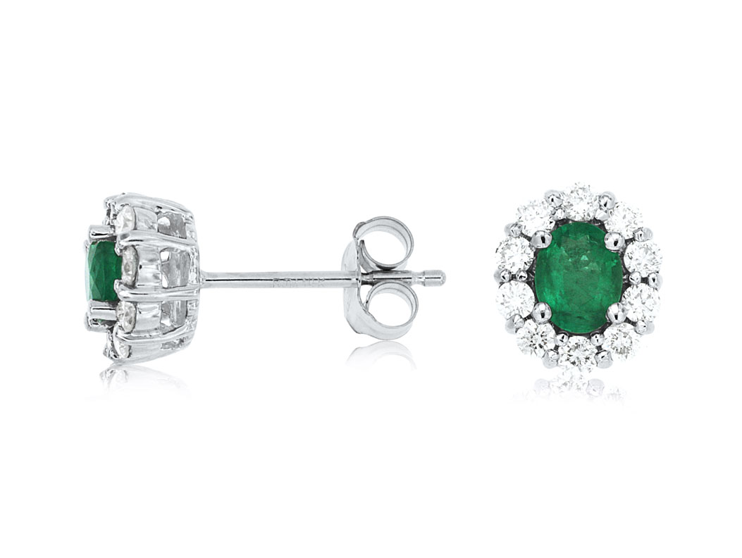 EMERALD & DIAMOND HALO STUDS
