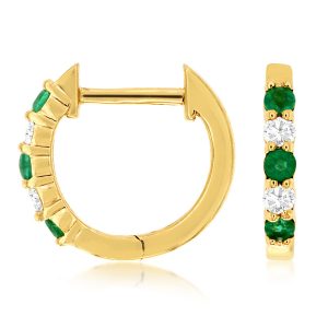 EMERALD & DIAMOND HUGGIE HOOPS