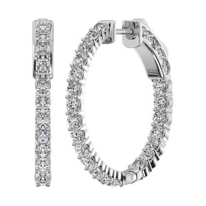 14K White Gold Lab Grown Diamond 3 1/2 Ct.Tw. In and Out Hoop Earrings (1 inches)
