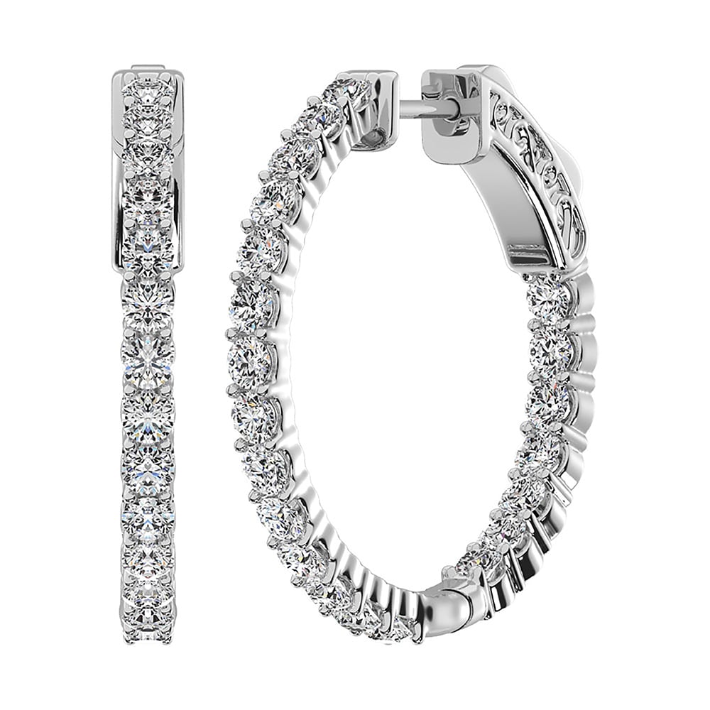 14K White Gold Lab Grown Diamond 3 1/2 Ct.Tw. In and Out Hoop Earrings (1 inches)