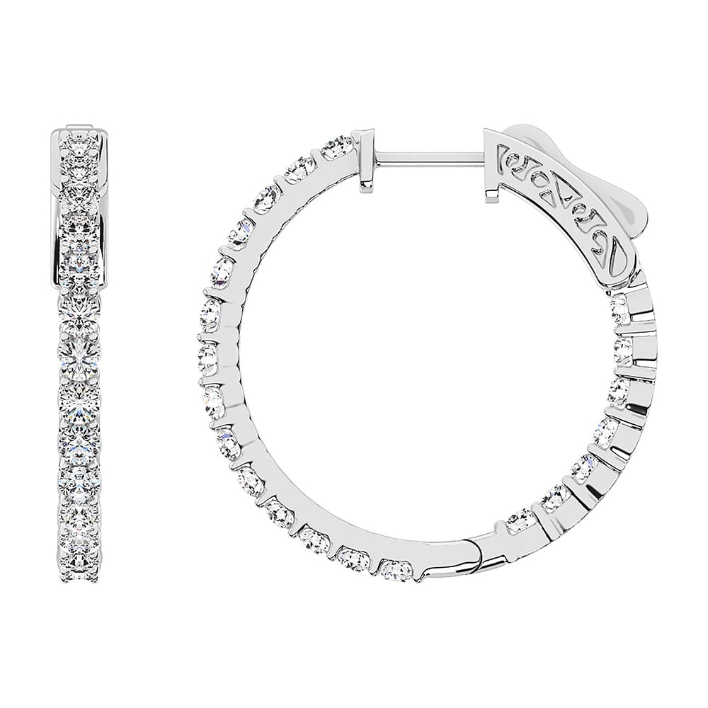 14K White Gold Lab Grown Diamond 3 1/2 Ct.Tw. In and Out Hoop Earrings (1 inches)