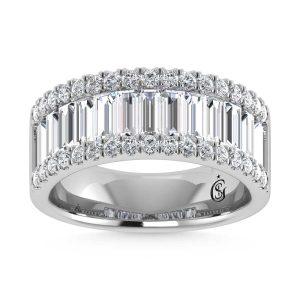 14K White Gold Round & Baguette Lab Grown Diamond 3 Ct.Tw. Wedding Band