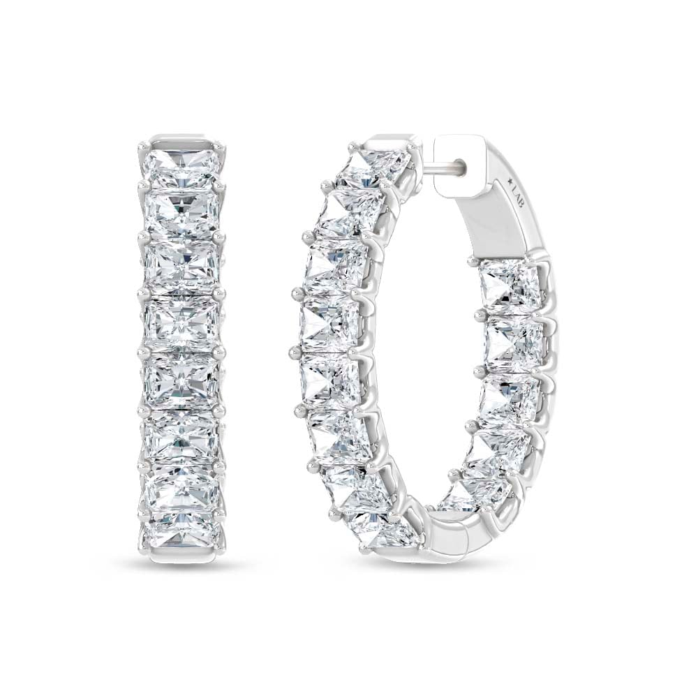 14K White Gold 3 Ct.Tw. Lab Grown Diamond Horizontal Radiant Shape In and Our Hoop Earrings