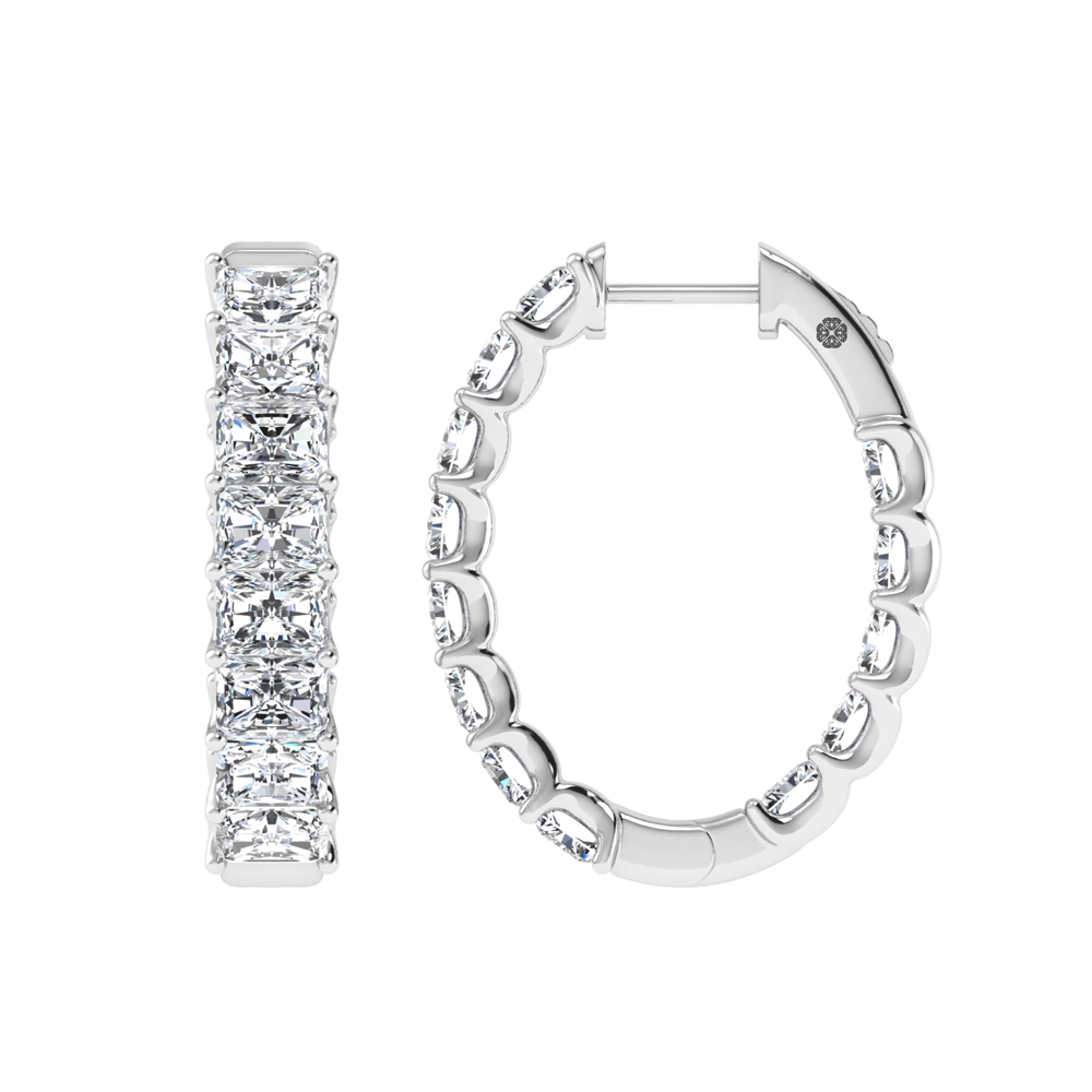 14K White Gold 3 Ct.Tw. Lab Grown Diamond Horizontal Radiant Shape In and Our Hoop Earrings