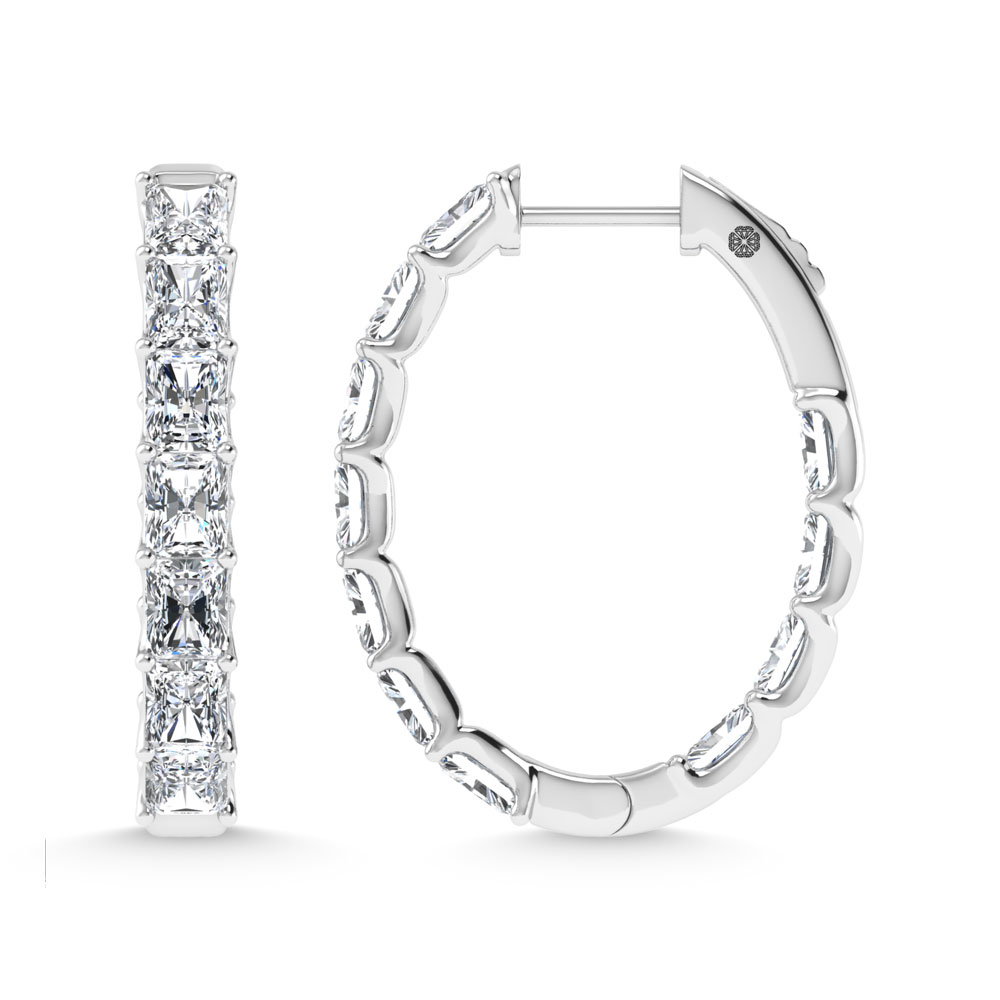 14K White Gold 2 3/4 Ct.Tw. Lab Grown Diamond In and Out Vertical Radiant Shape Hoop Earring